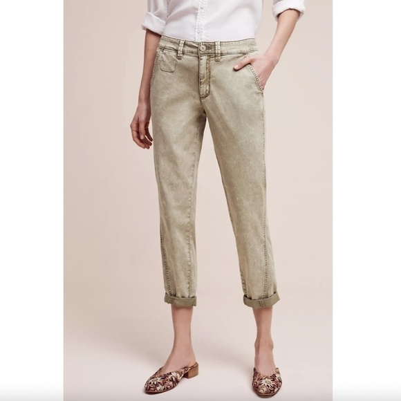 Chino by Anthropologie Slim Beige Washed Relaxed Chino Pants - Picture 1 of 12